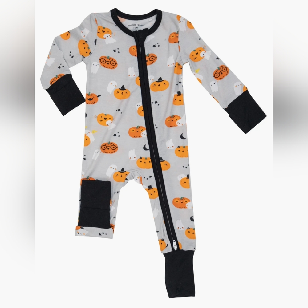 ANGEL DEAR, Bamboo, 2 Way Zipper Romper, Jack-O’-Lantern Print, Various Sizes